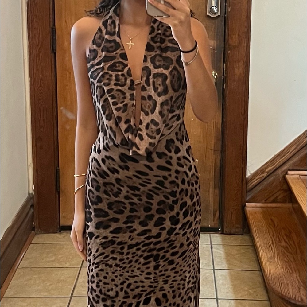 NWT Design By Si leopard halter dress